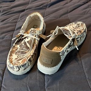 Hey dudes slip on shoes! Brown and tan size 7 women’s